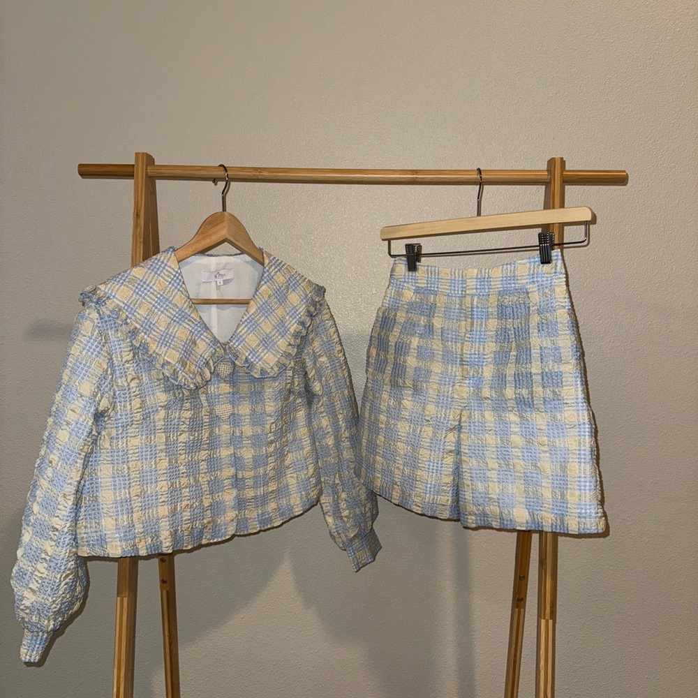 Blue and Yellow Plaid Two-Piece Set
